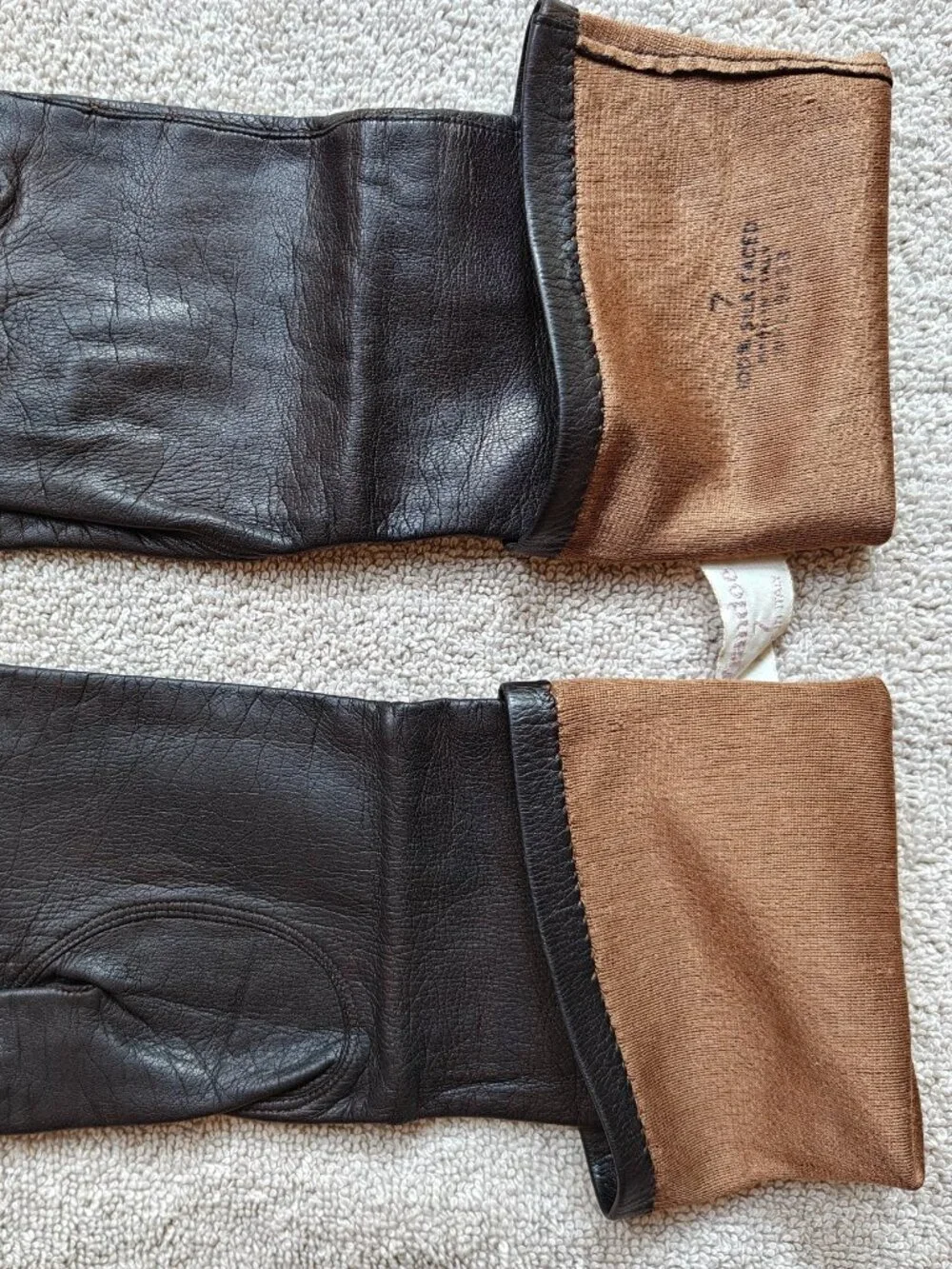 Vintage Grandoe Women Gloves Size 7 Leather Silk Brown Soft Elegant Formal Italy